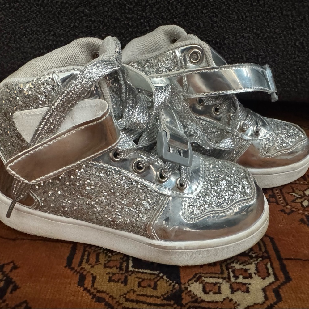 Kids Silver Glitter High-Top Sneakers